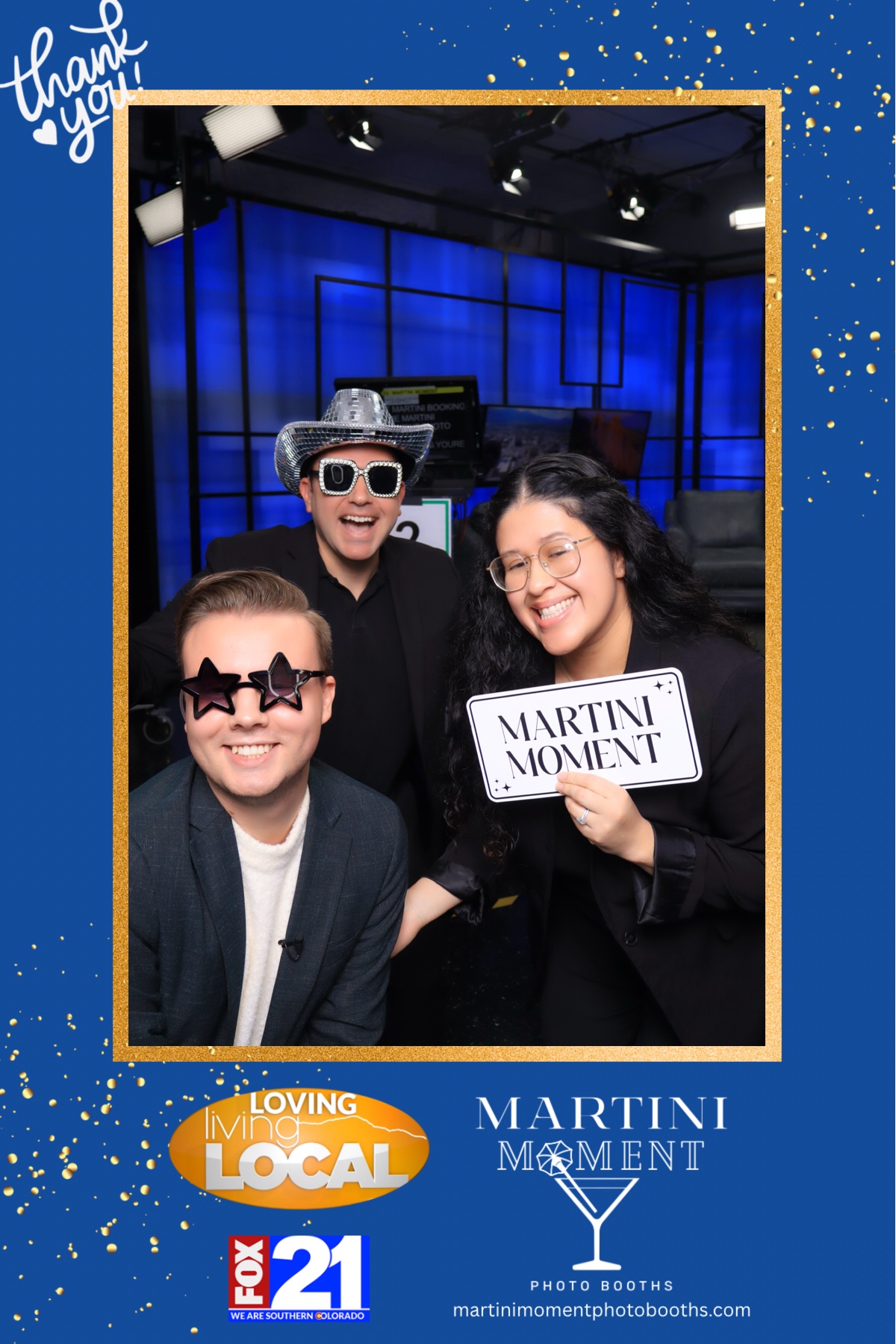 Corporate team enjoying a luxury glam photo booth at a holiday party in Colorado Springs