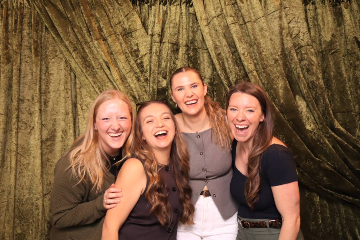 wedding guests in luxury photo booth rental at wine & nosh at spruce mountain ranch