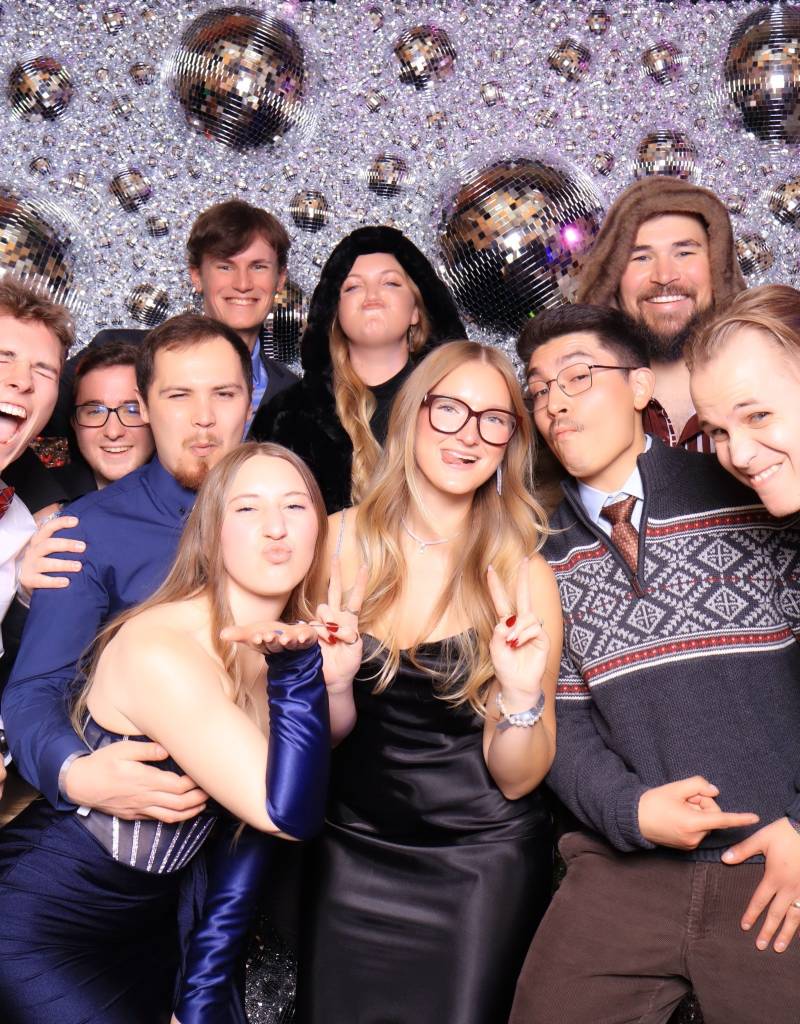 Luxury open-air glam photo booth setup at a corporate holiday party