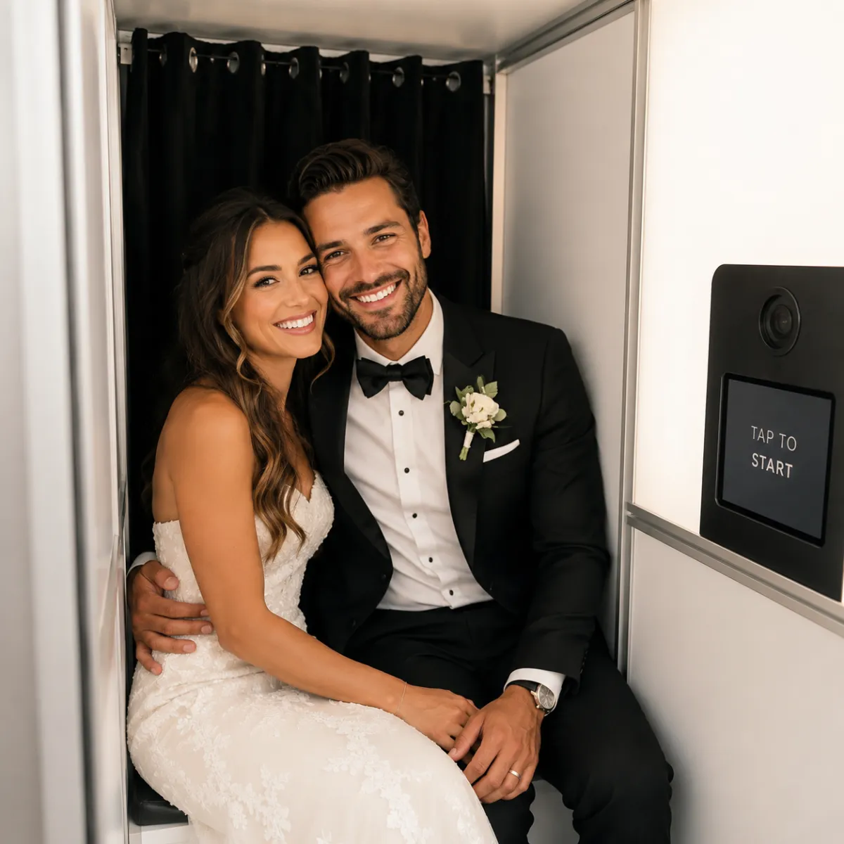 wedding couple in enclosed photo booth in colorado springs