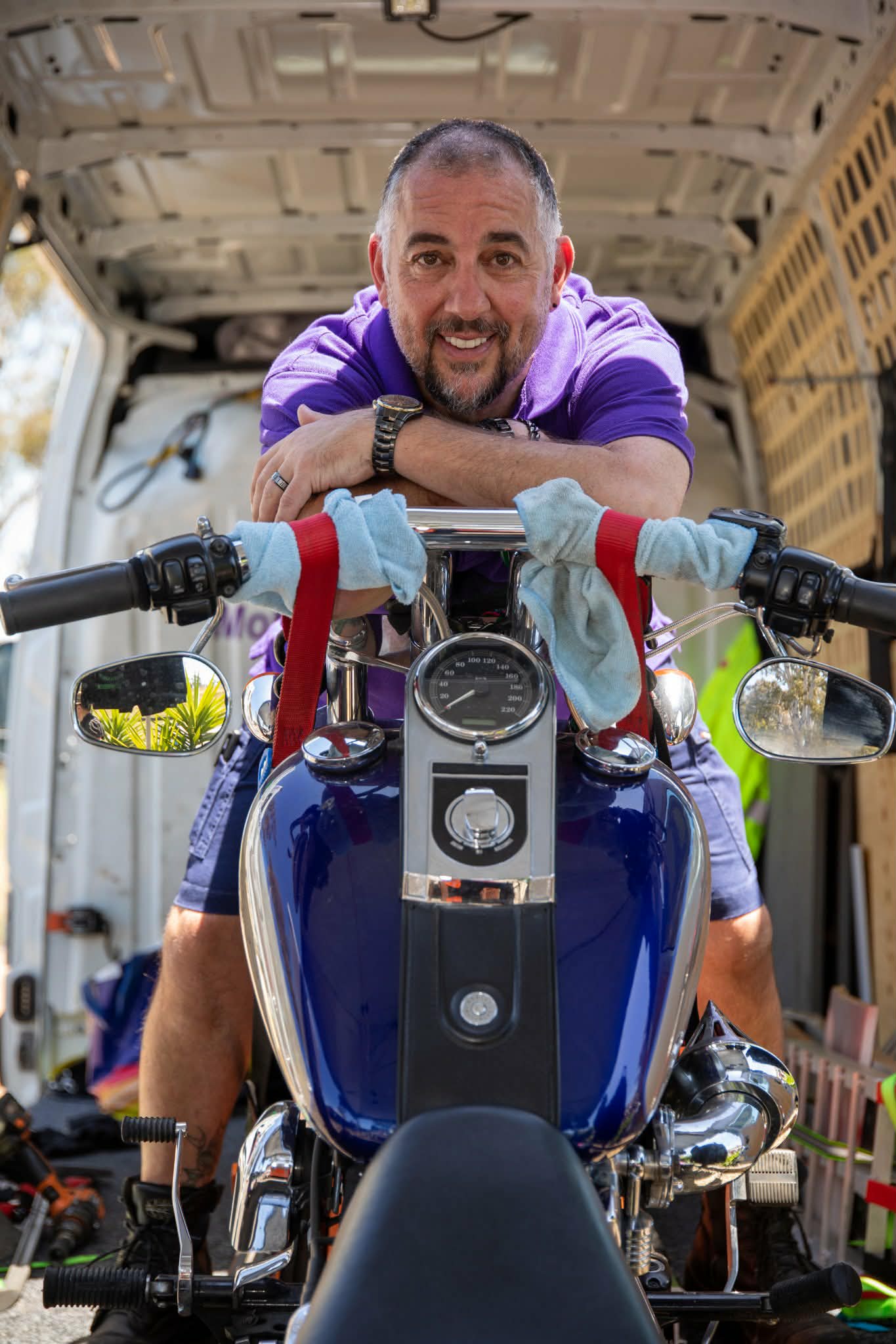 mtorcycl transport melbourne sitting on bike