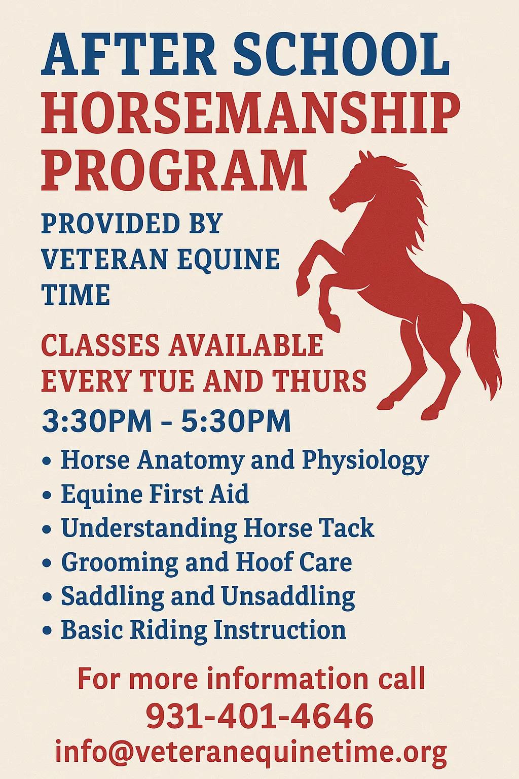 After School Horsemanship Program for Public and Private School Kids