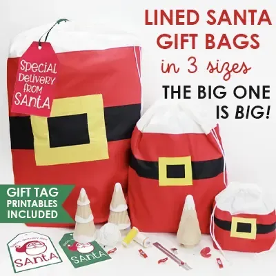 how to sew lined Santa gift bags in 3 sizes