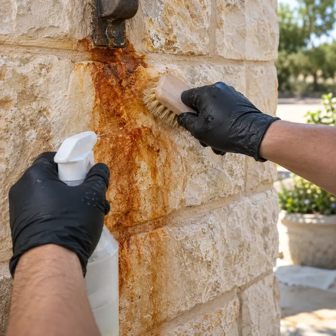 Mineral stain removal from masonry