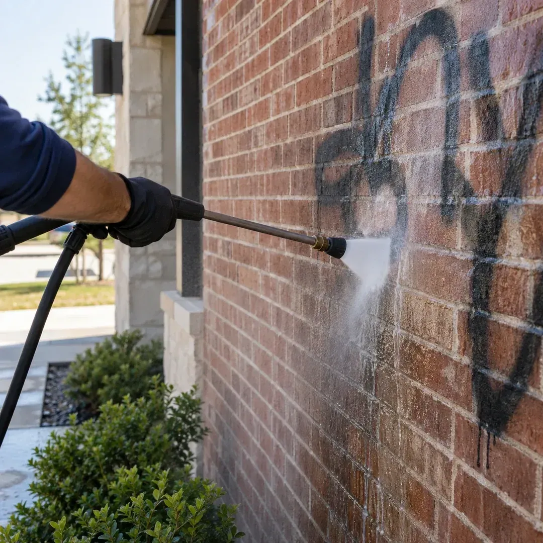 Graffiti removal from a brick wall