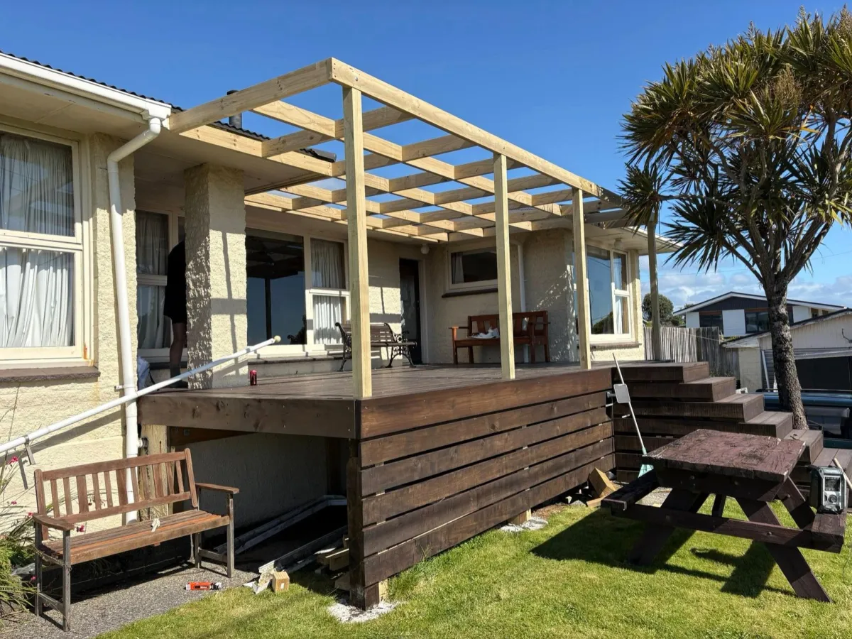 Custom deck construction built by J Millar Builders Ltd on West Coast property