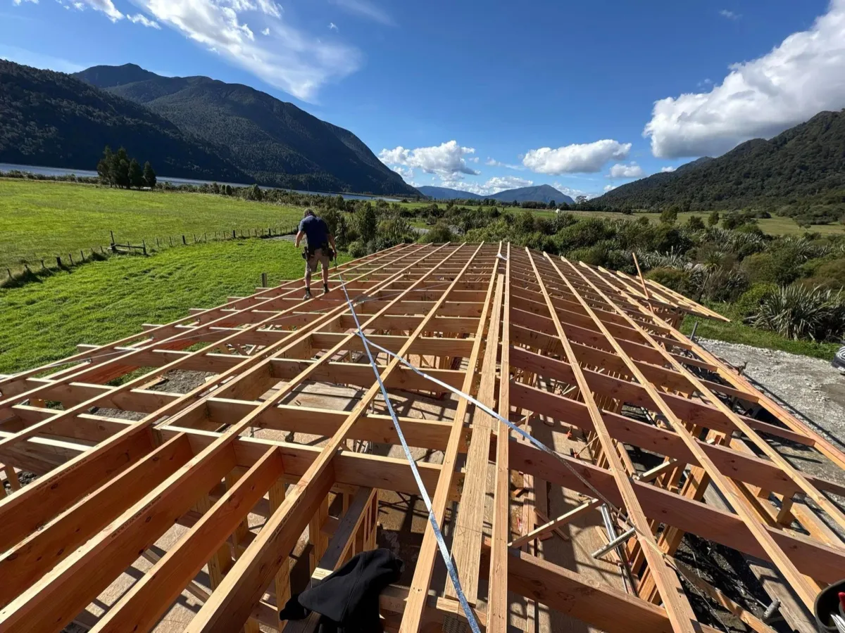 Timber roof framing and decking installed by J Millar Builders Ltd Greymouth