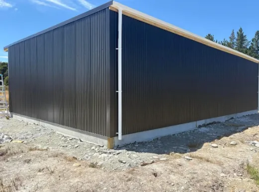 Completed pole shed exterior built by licensed builder J Millar Builders Ltd Greymouth