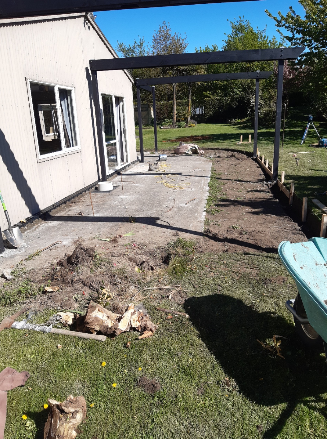 Pergola and patio outdoor area under construction in Canterbury by Opuke Small Builds