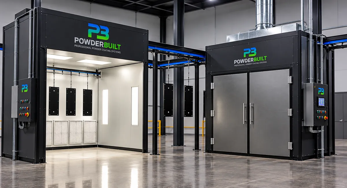 Turn-key starter powder coating batch oven and spray booth setup