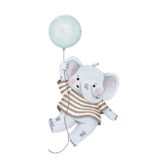 Elefant der svæver med ballon