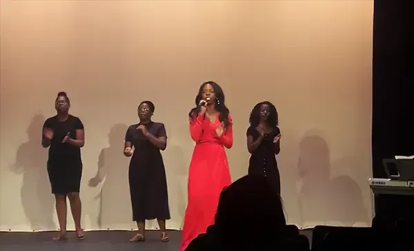 Dramatic stage moment during a performance