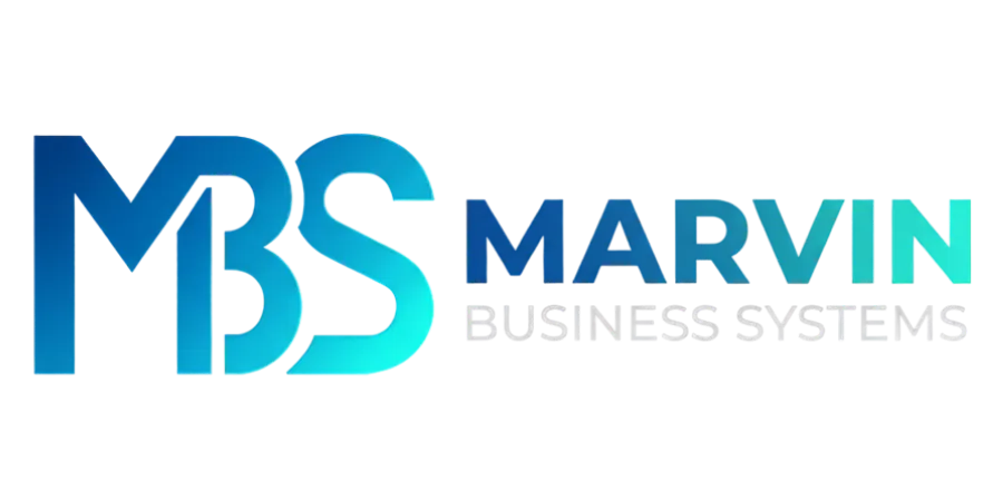 Marvin Business System Logo. Blue Letters M B S with the full business name next to it. 