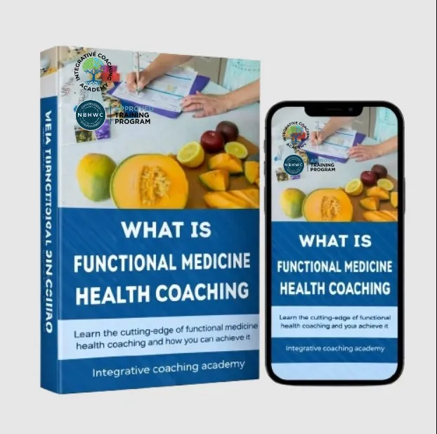 High-fidelity 3D mockup of the Functional Medicine Health Coach Guide