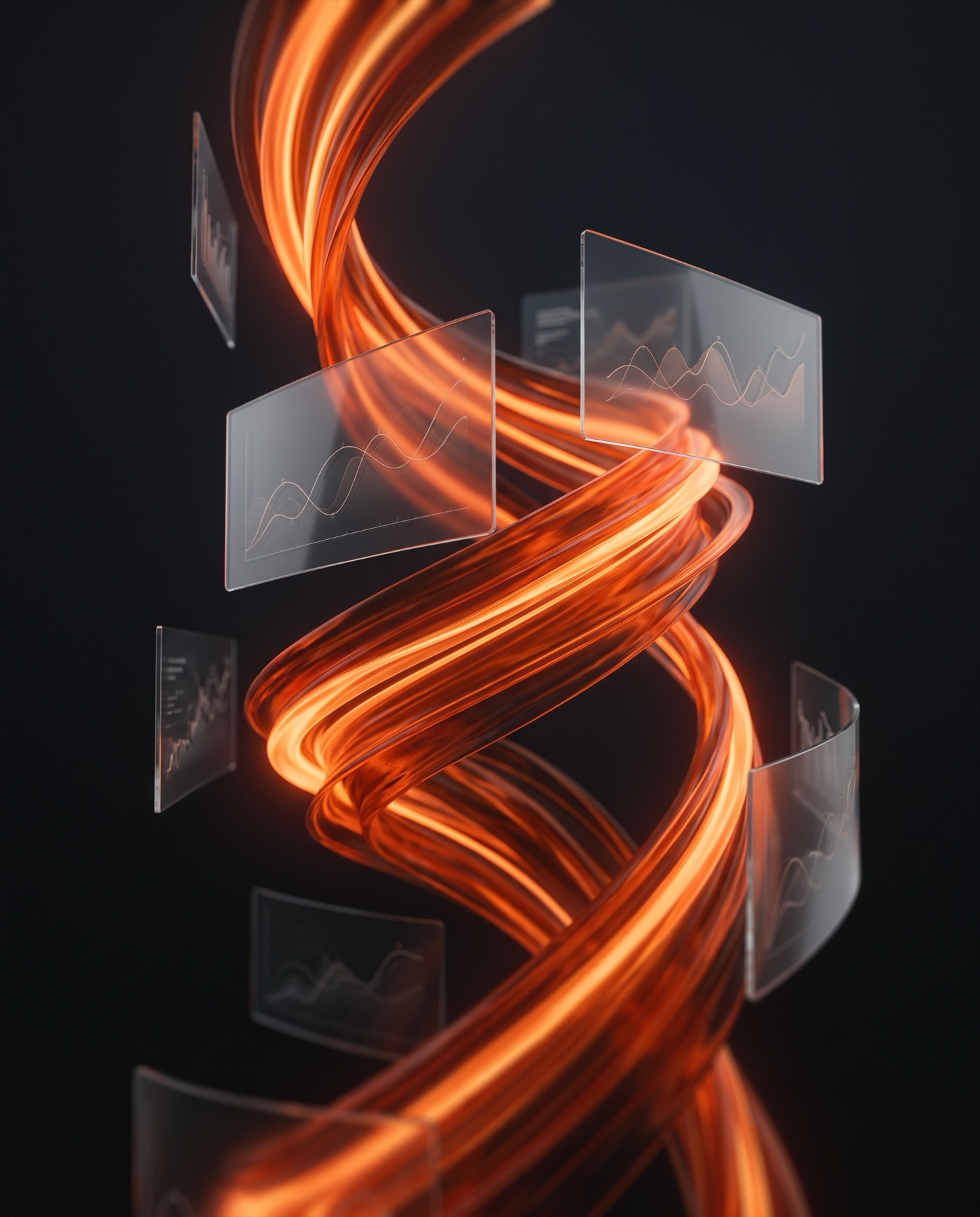Abstract visual of glowing growth curves and analytics panels