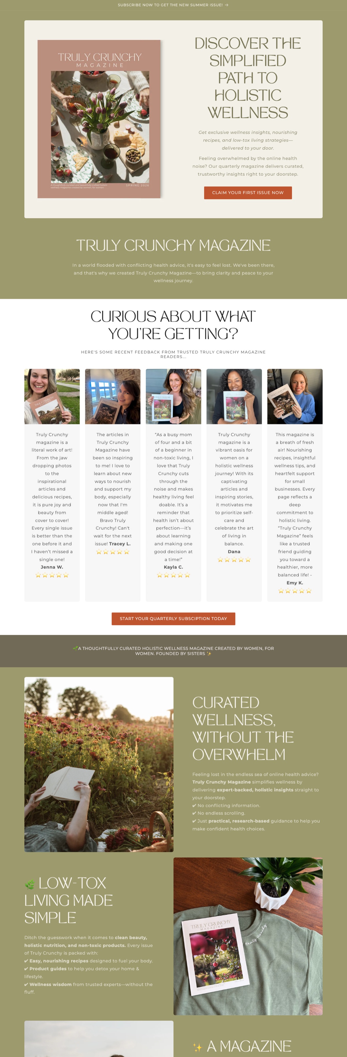 Truly Crunchy Magazine subscription landing page