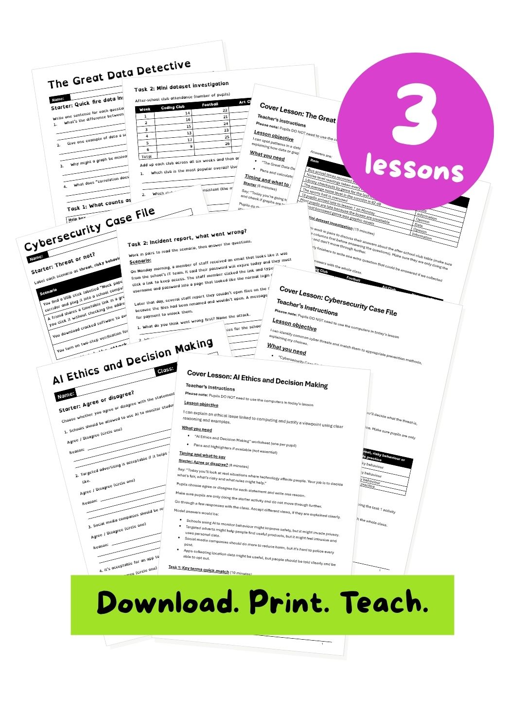 3 cover lessons, download, print, teach