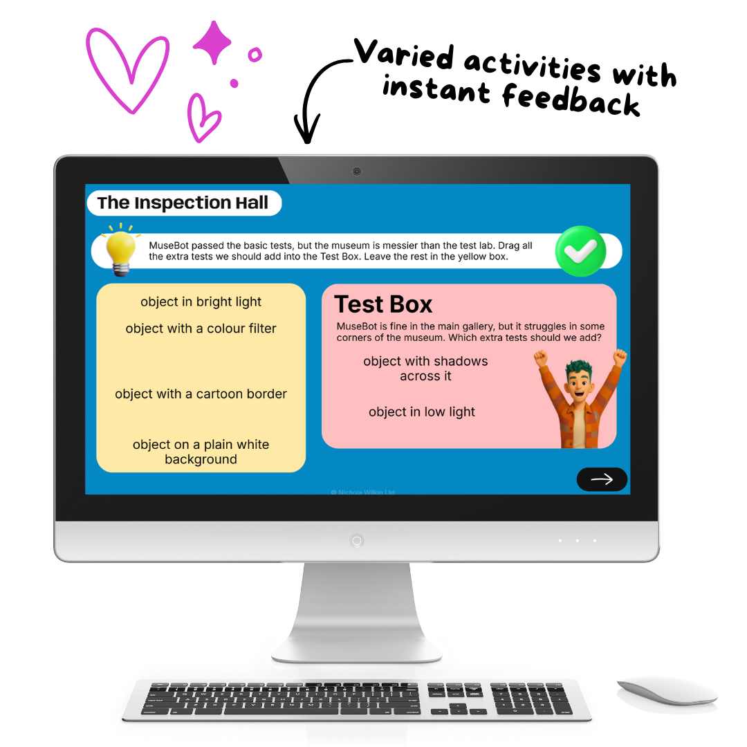 Varied activities with instant feedback