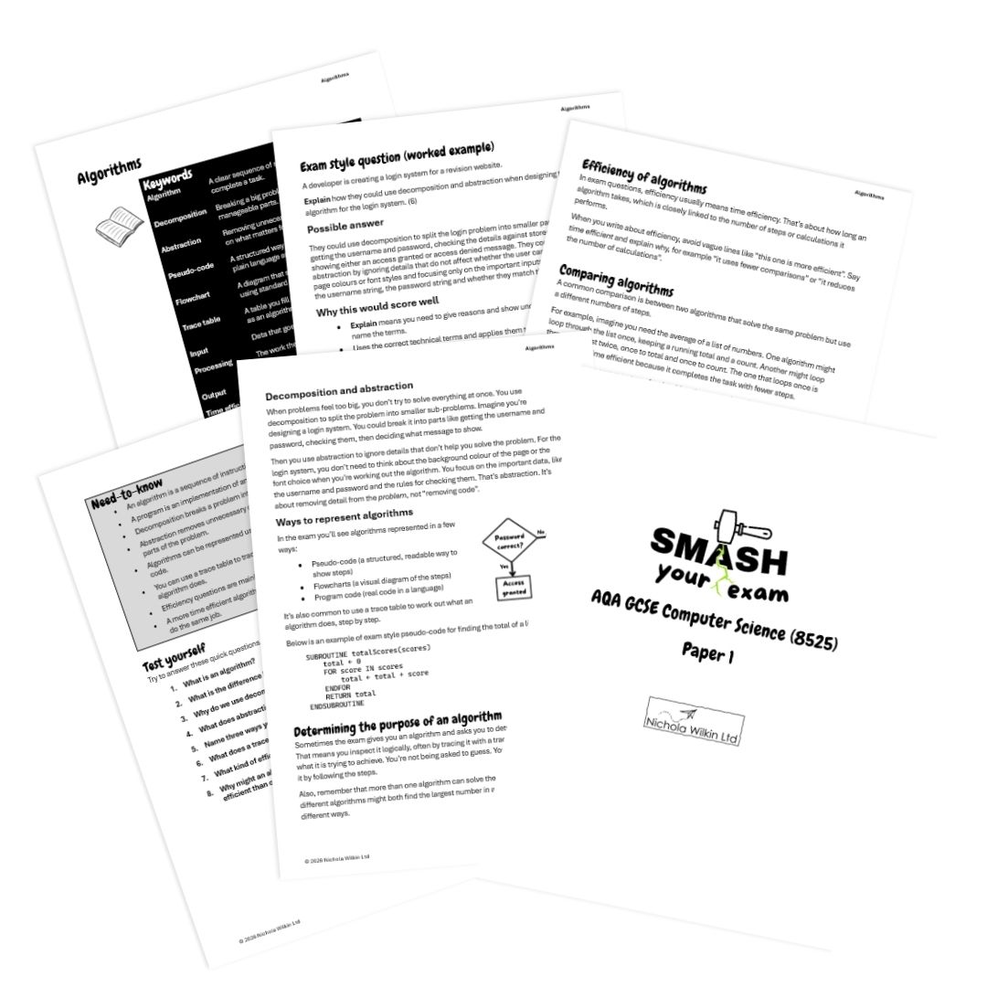 AQA 8525 GCSE Computer Science Workbooks for paper 1 and paper 2