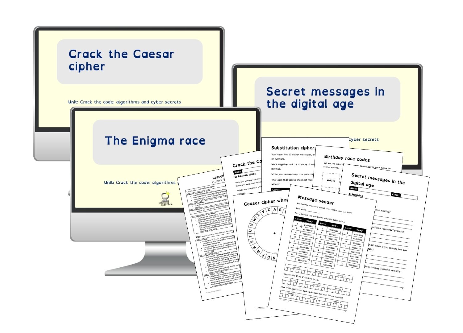 Three ready to teach codebreaking lessons with printable resources and pupil activities