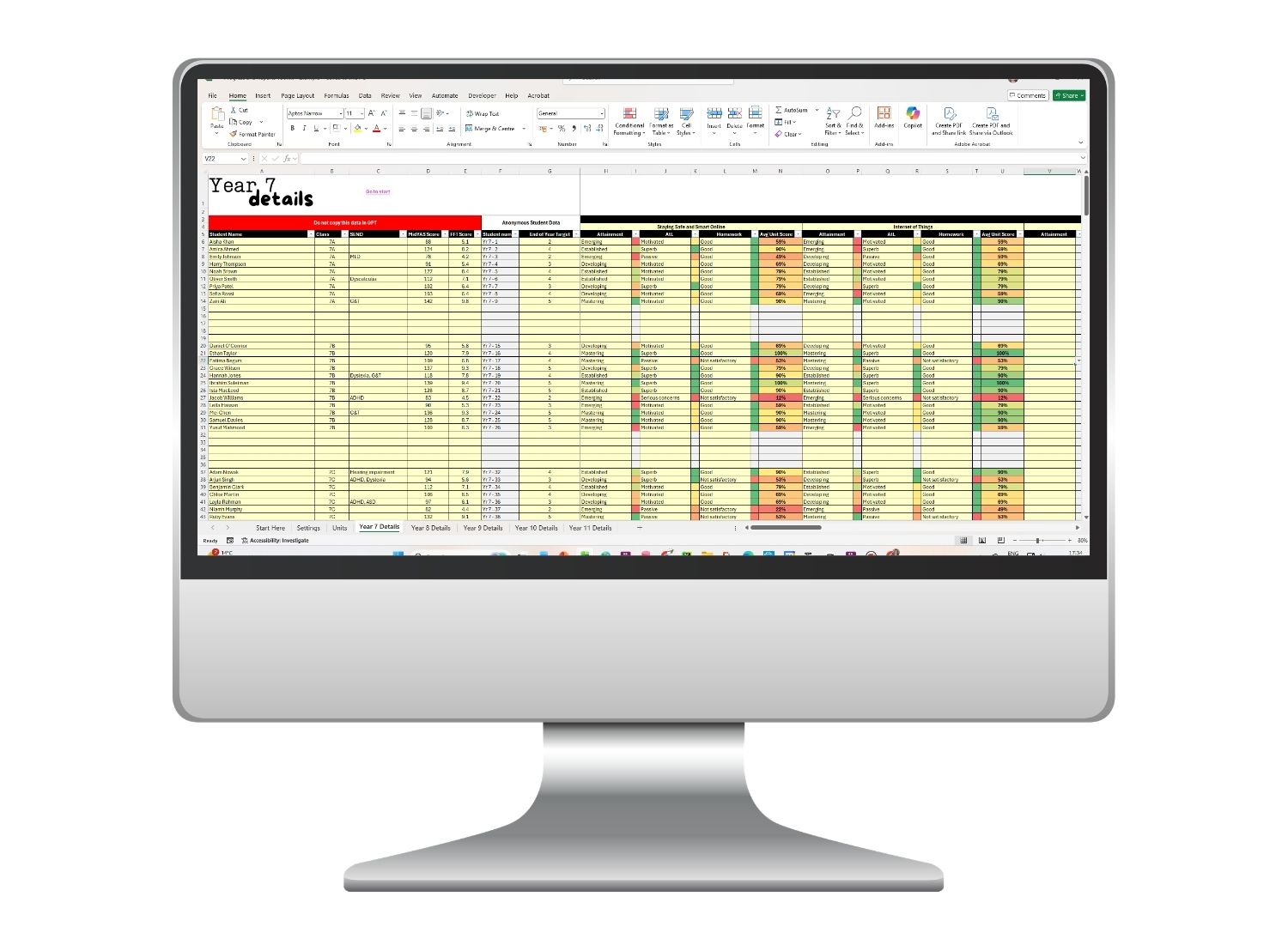 Progress tracking spreadsheet