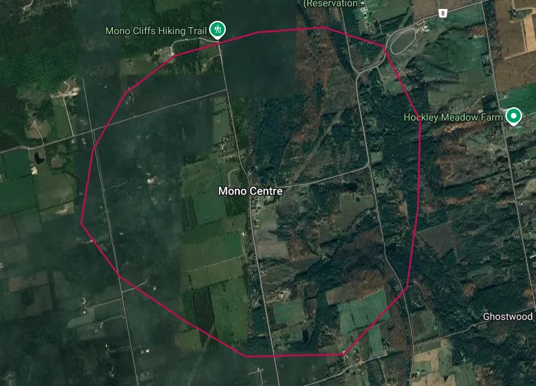 Map showing the Mono area outlined in red