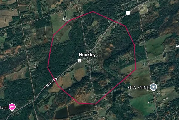 Map showing the Hockley Village area outlined in red