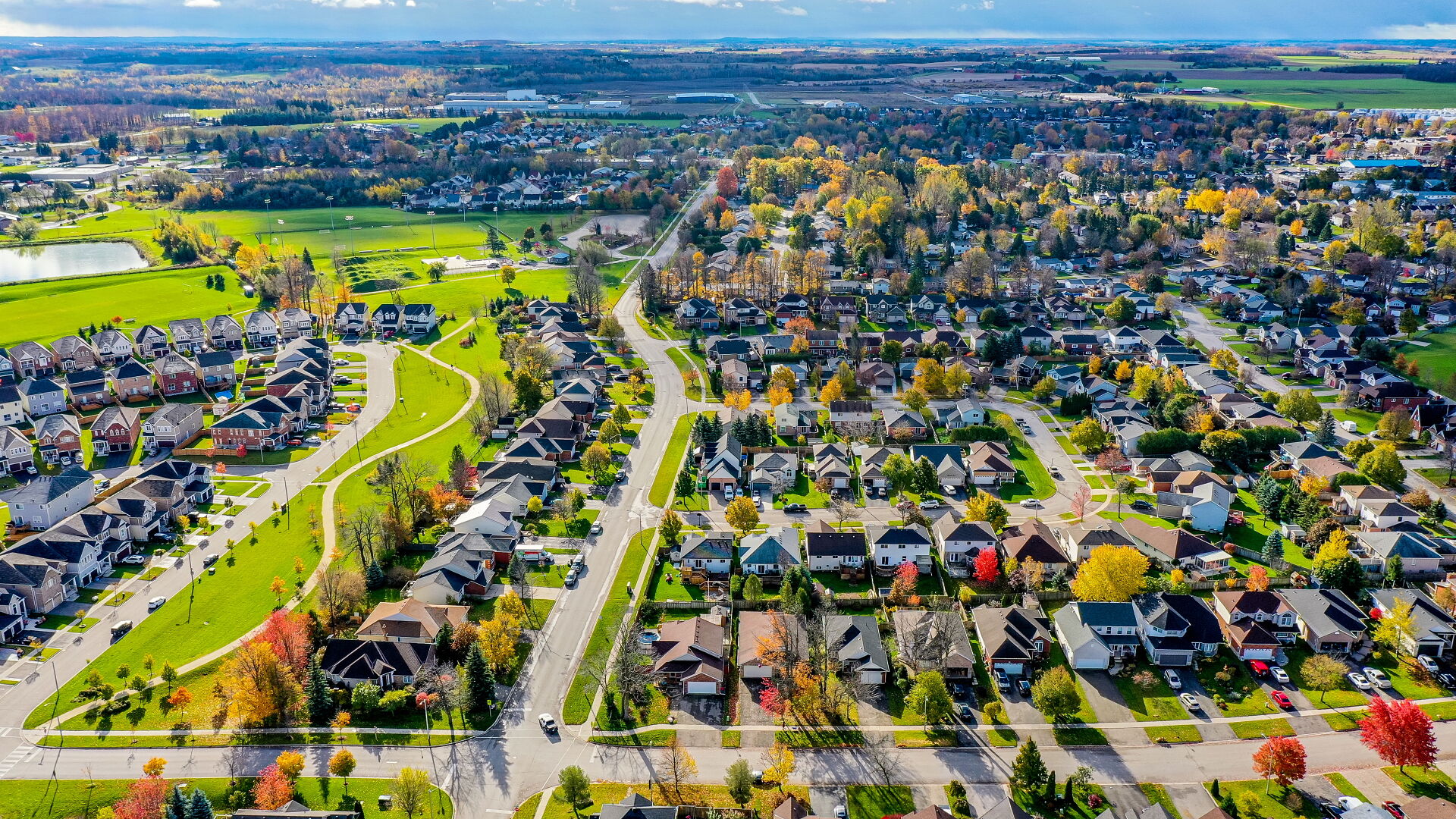 An aerial image showing the Fiddler's Glen Estates neighbourhood 