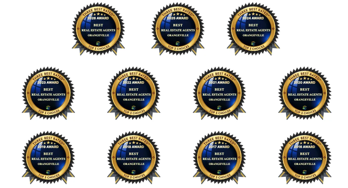 Awards for top real estate agents in Orangeville, showcasing recognition from 2016 to 2024, highlighting excellence and client satisfaction.
