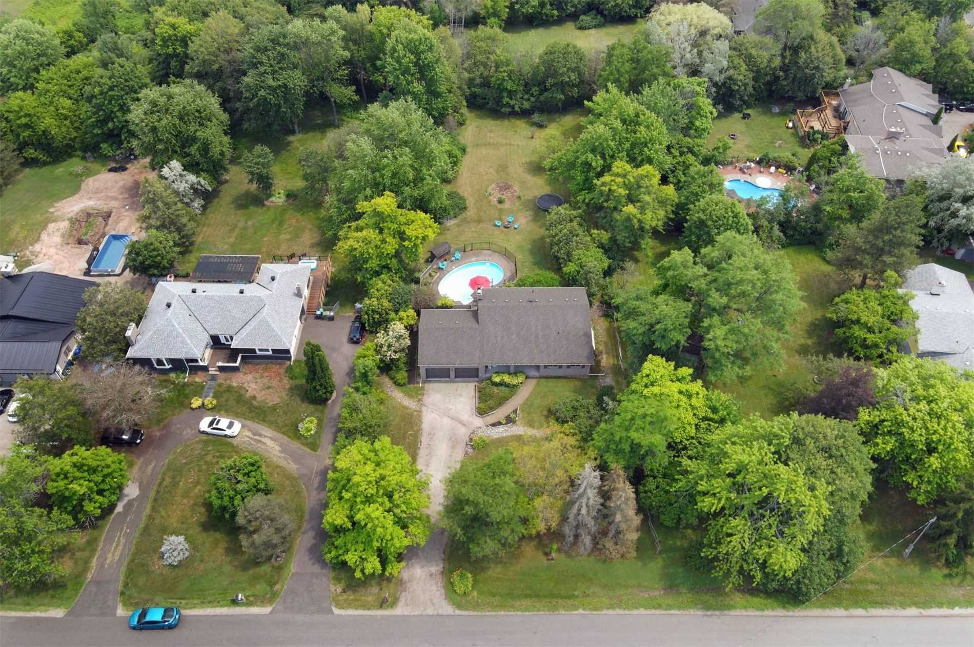 Aerial view of houses on large lots in the Cheltenham Ontario area
