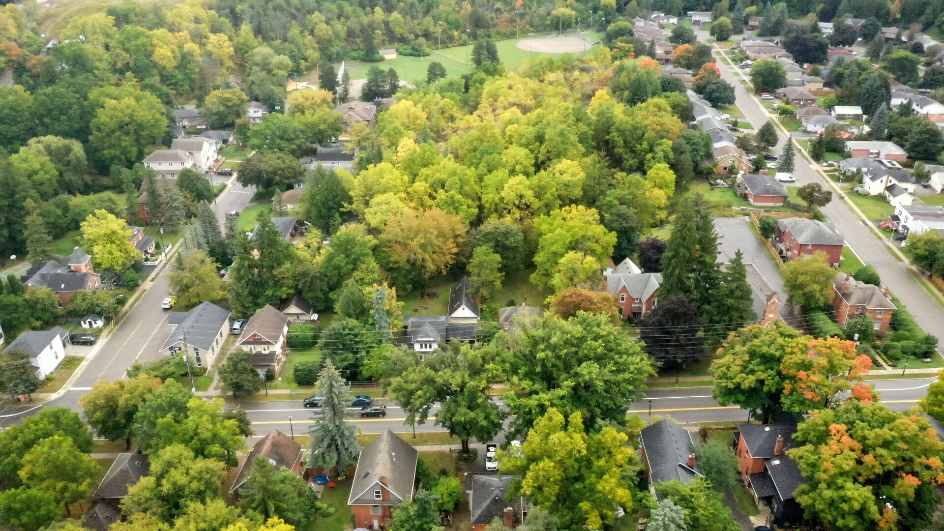 Aerial Image of a subdivision within the Bolton West area of Bolton, Caledon