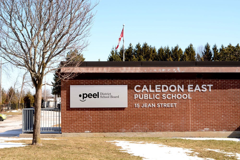 Image of the sign at Caledon East Public School, located in Caledon East, Ontario