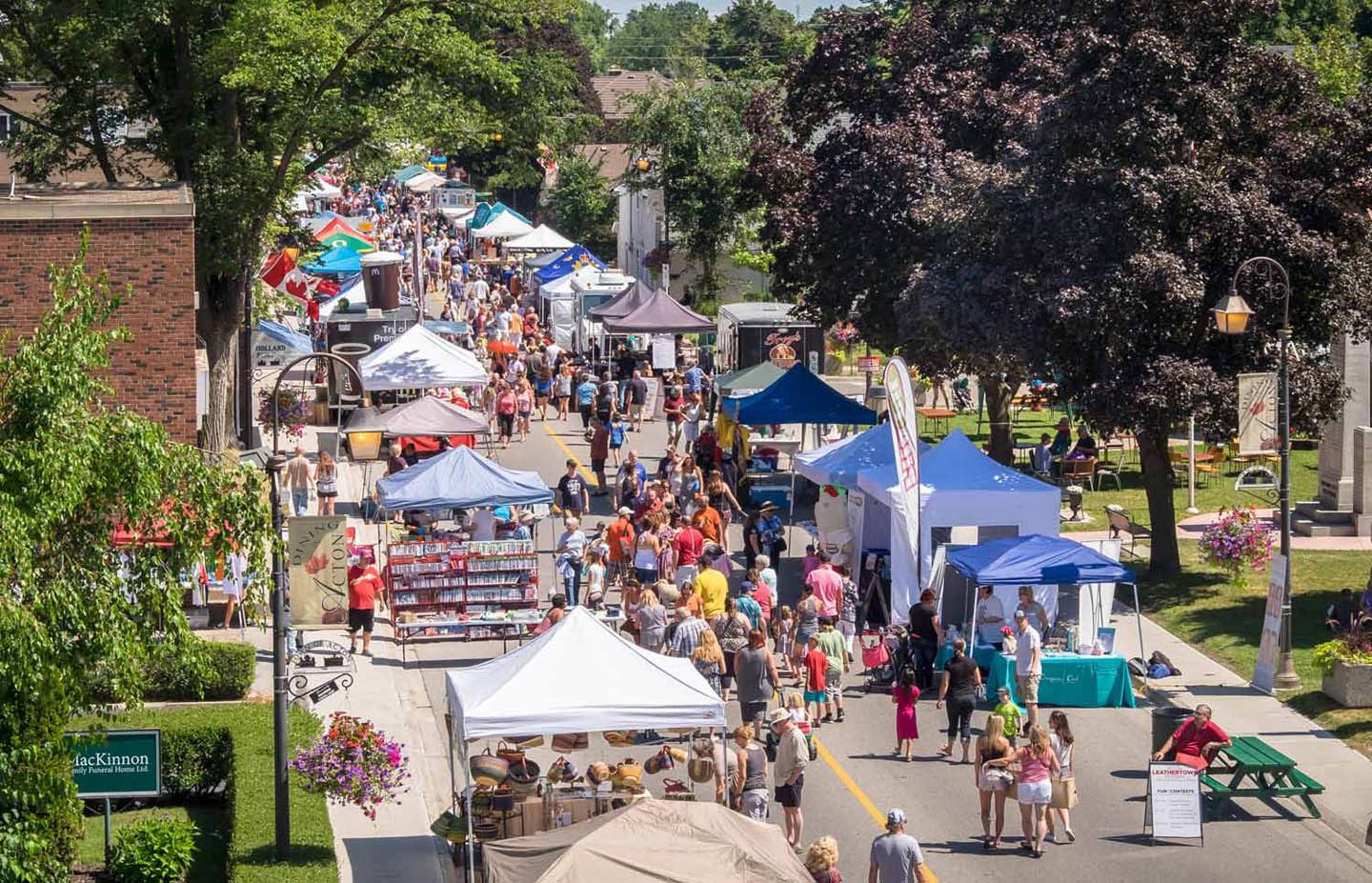 Image of the downtown area of Acton, Ontario during a Farmer's Market