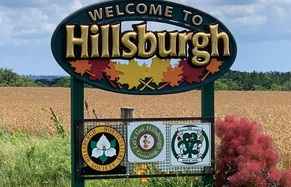 Image of the Welcome To Hillsburgh sign for Hillsburgh, Ontario