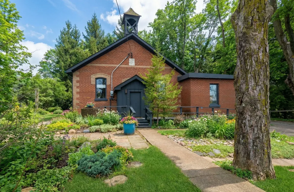 Red-brick converted school house, now home located in the Primrose area of Mulmur Township