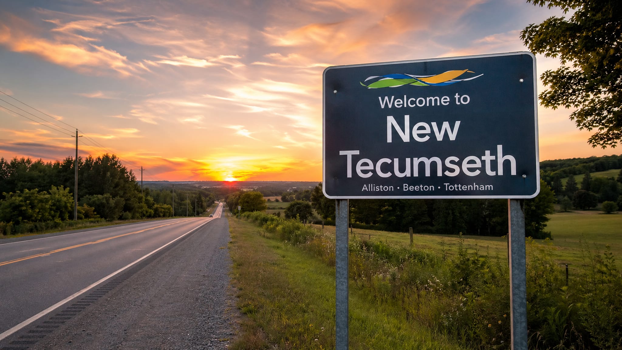 Image the Welcome to New Tecumseth sign for Alliston, Beeton and Tottenham