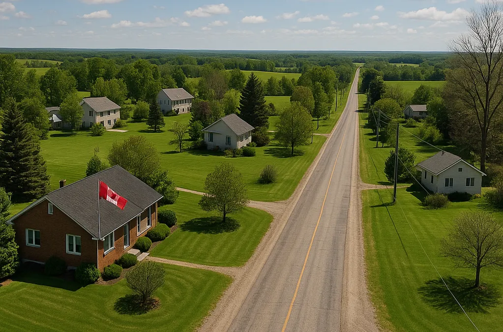 Aerial image of a residential road in East Garafraxa, Ontario