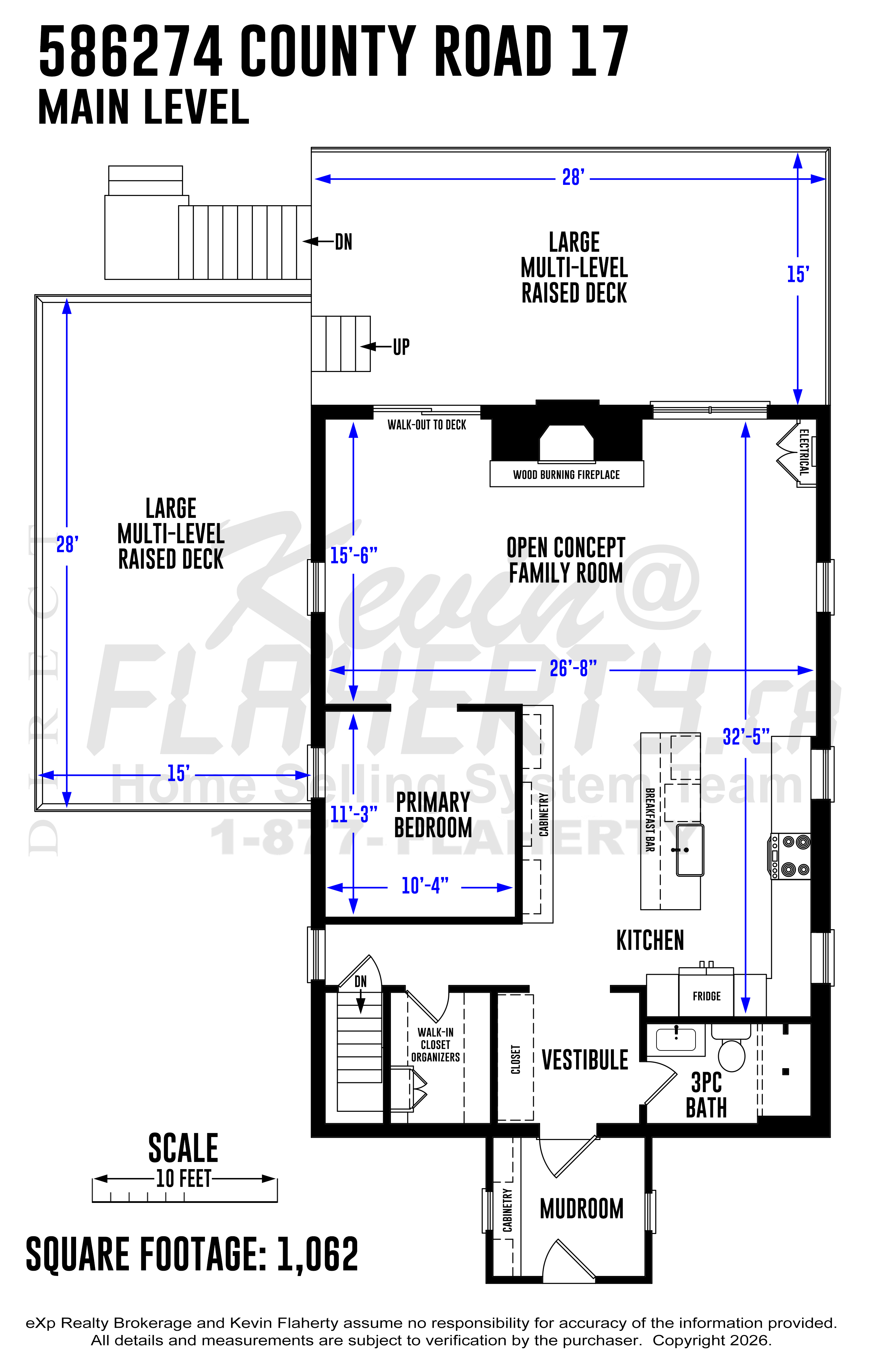 Main level floorplans with measurements for 586274 County Road 17, Mulmur