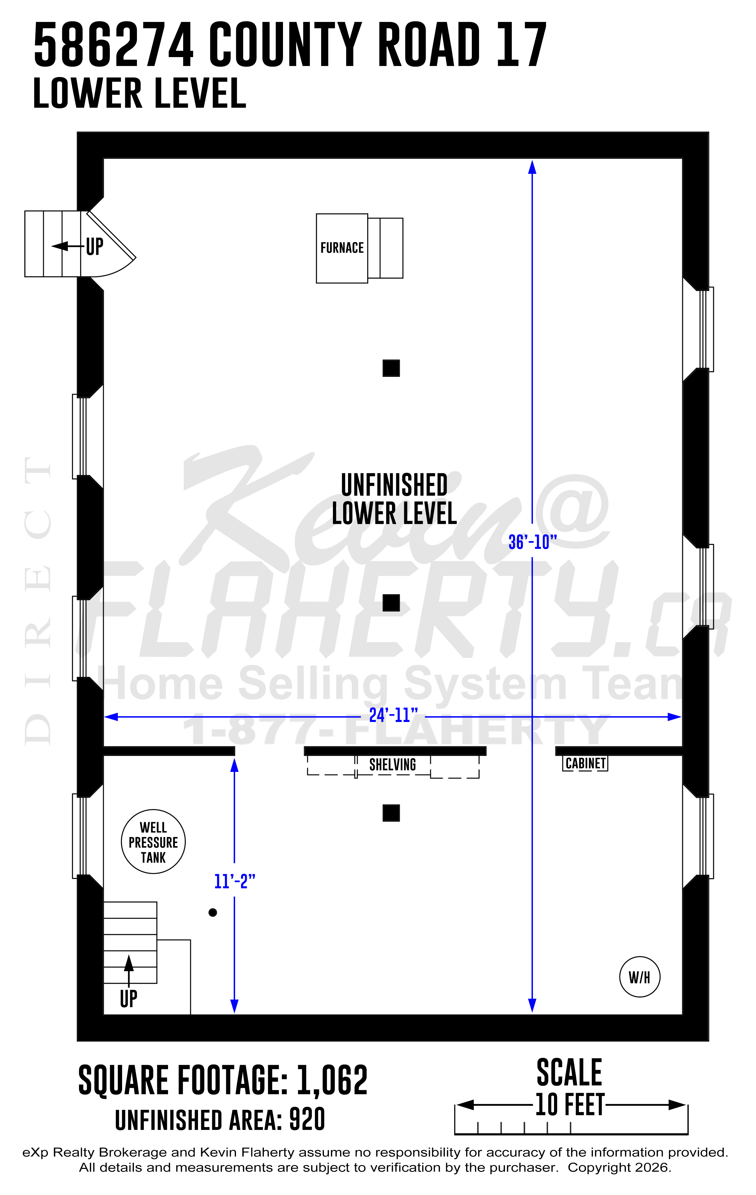 Lower level floorplans with measurements for 586274 County Road 17, Mulmur