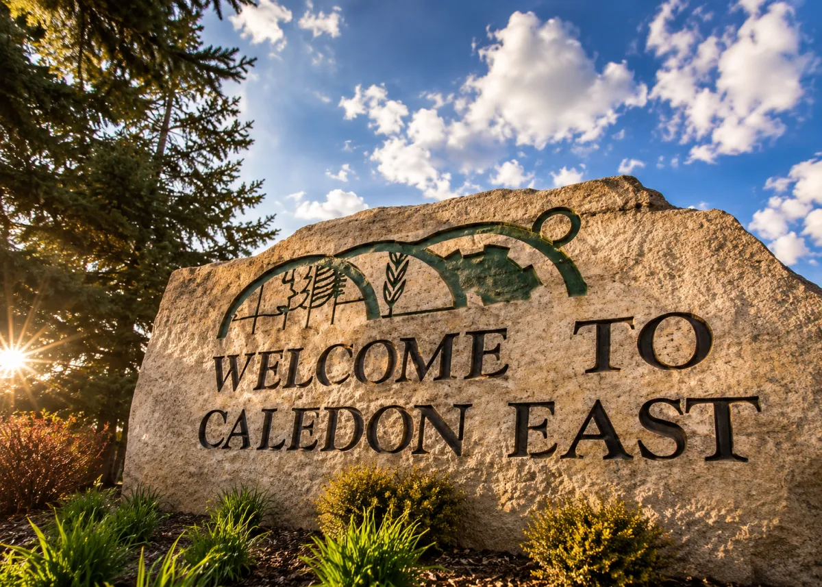 Image of the Welcome To Caledon East sign, located in Caledon, Ontario