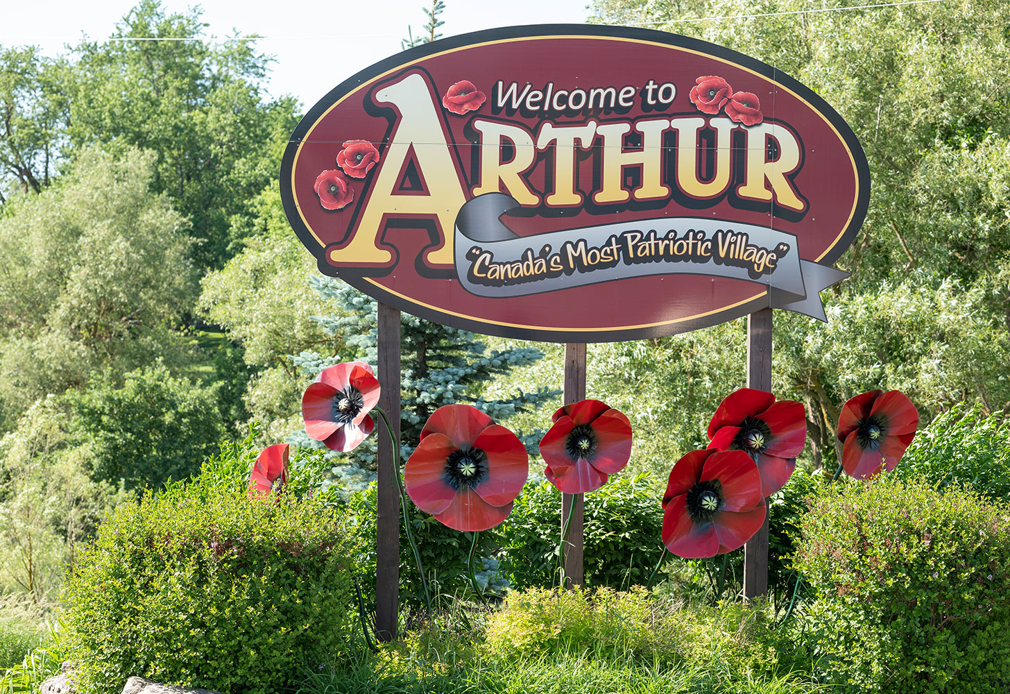 Image of the welcome sign for Arthur located in Wellington North, Ontario