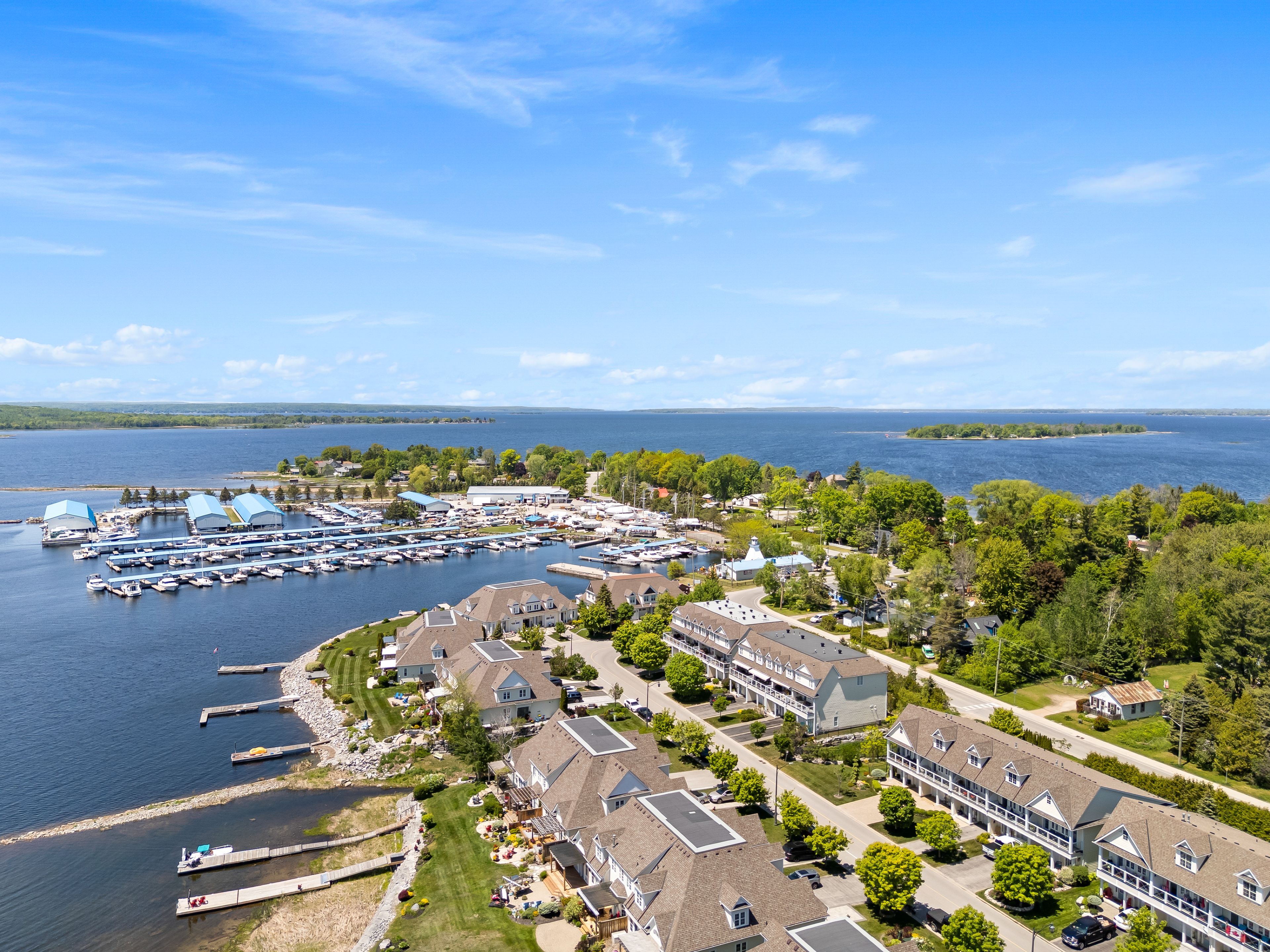 An aerial image of Wycliffe Cove in Victoria Harbour