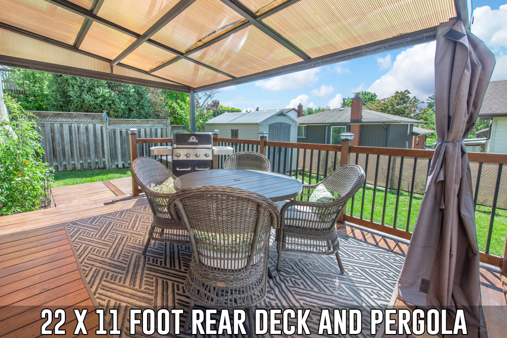 Large rear deck and pergola in the backyard of 153 Oneida Place, Kitchener