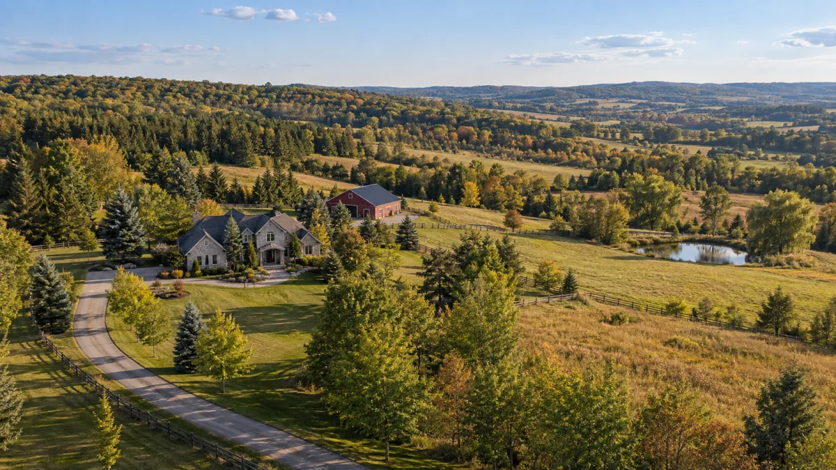 Aerial image of an estate home in the Mono area of Dufferin County, Ontario
