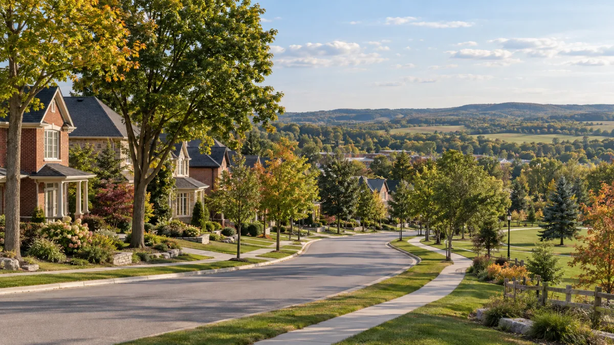 Established homes, parkland and countryside in Caledon East, Ontario