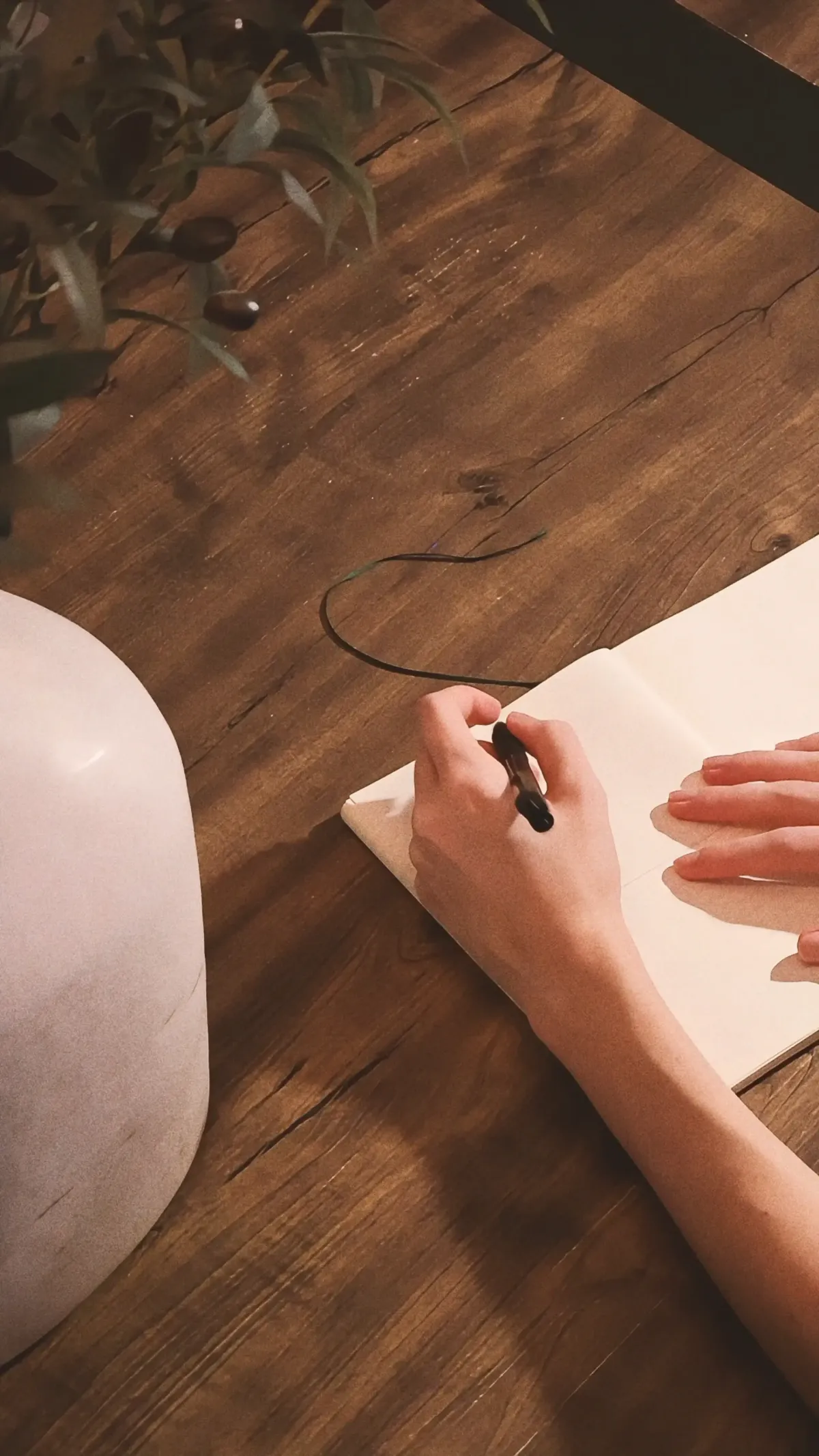 Shot of writing in notebook on table