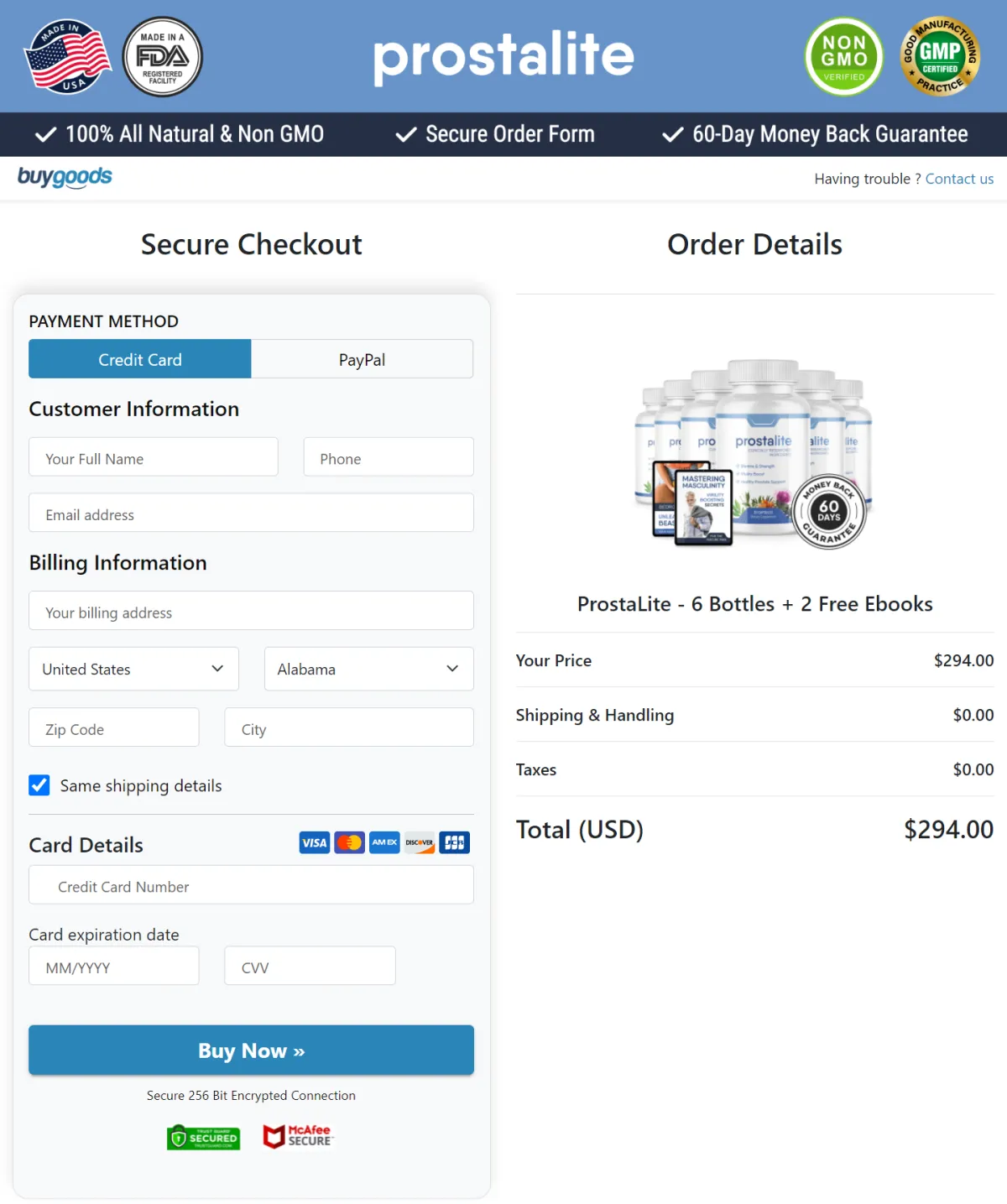 order page of prostalite