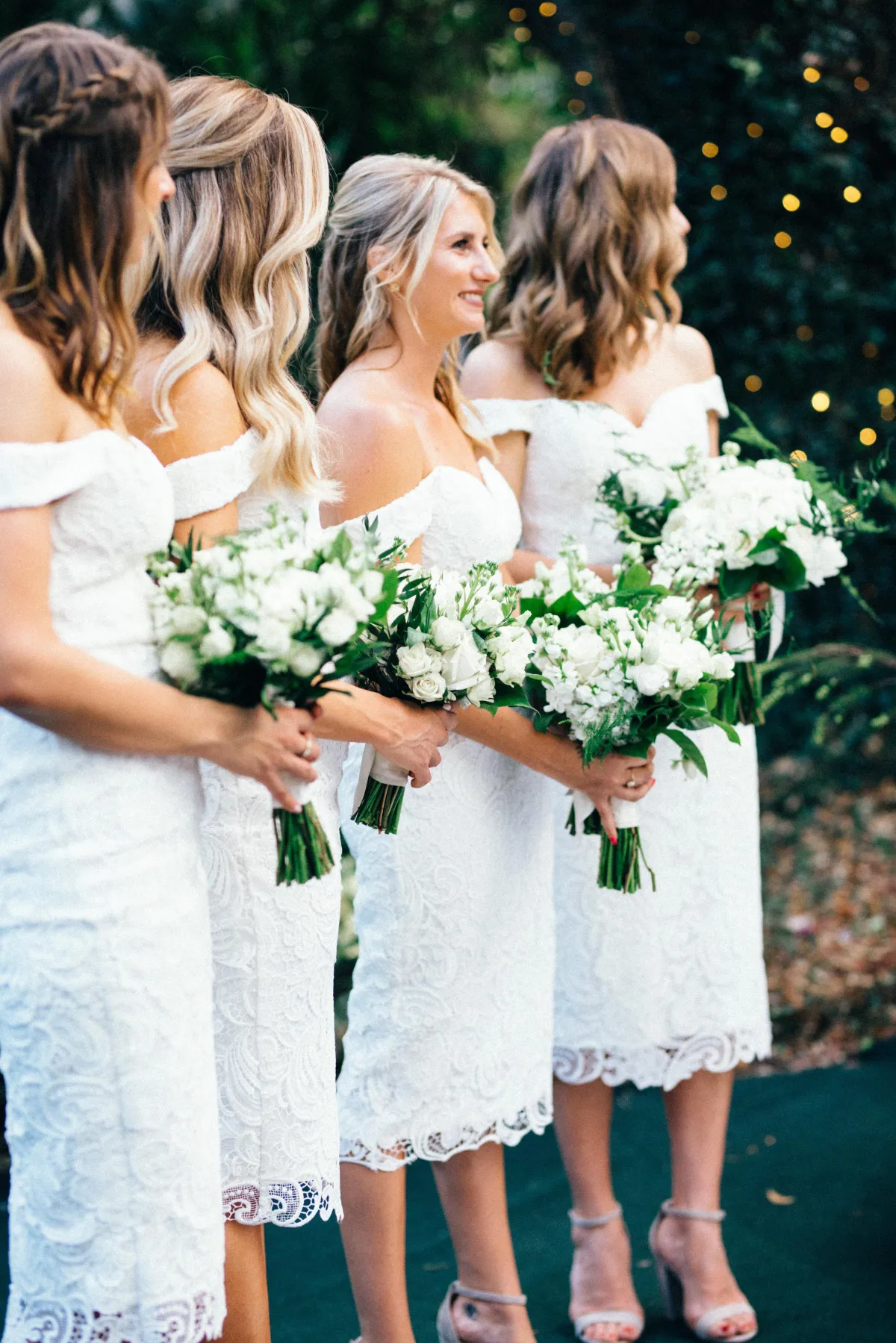 Bride and groom, bride, bridal bouquet, groom, boutonniere, outdoor wedding, Florida wedding, Villa Woodbine, Miami wedding, bridal gown, couple, bouquet, flowers, wedding flowers, floral design, white wedding, bridesmaid, wedding party, centerpieces, table decor