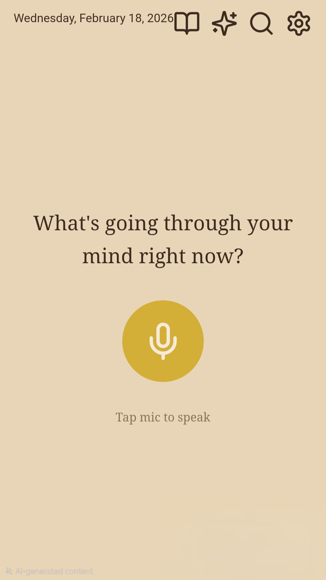 Microphone screen in The Vine prayer app: prompt What's on your mind right now? for voice input