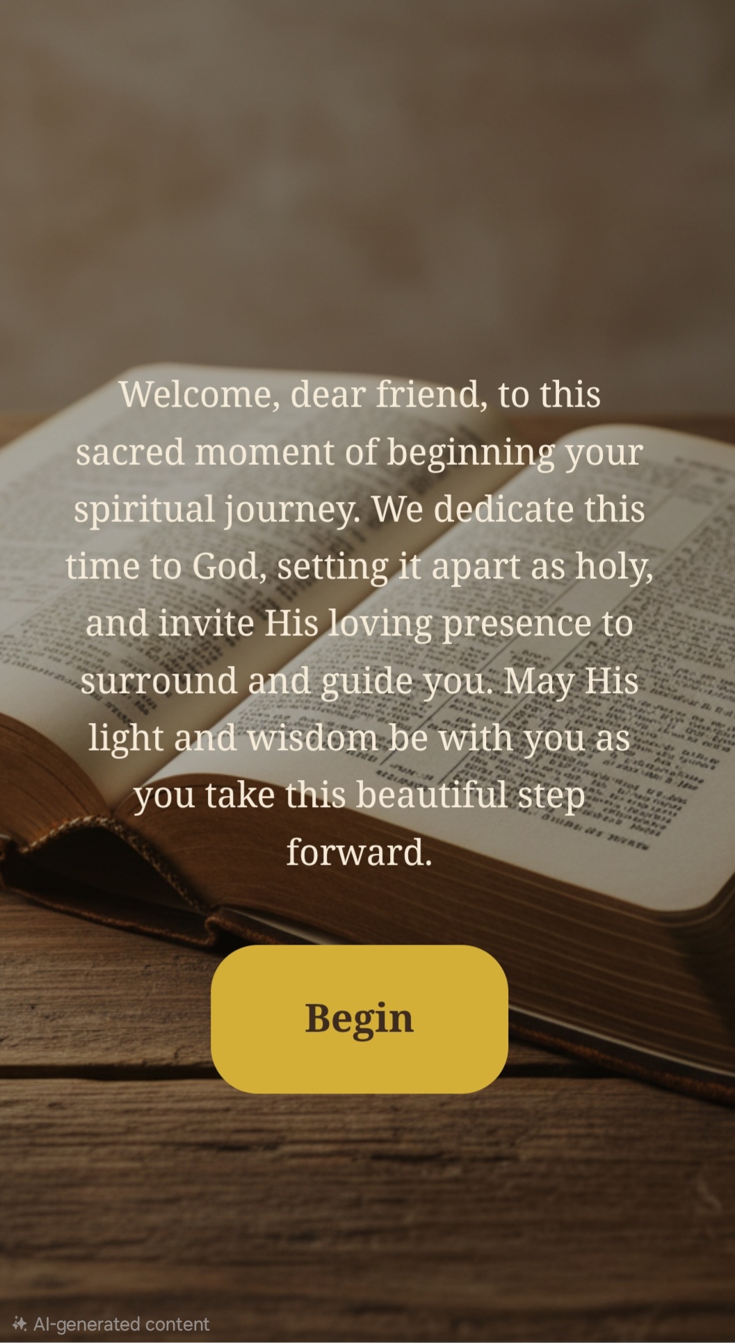 Quiet payer app splash screen with Bible image.